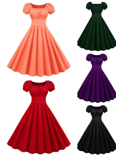 Damen Vintage Kleid mit Puffärmeln und schwingendem Rock Drune