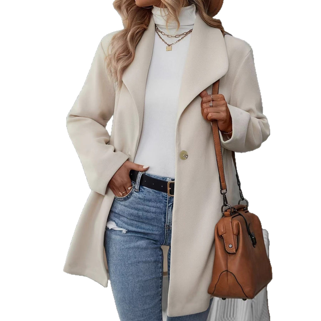 Damen moderne Übergangsjacke mit großem Revers und Knopfverschluss Drune
