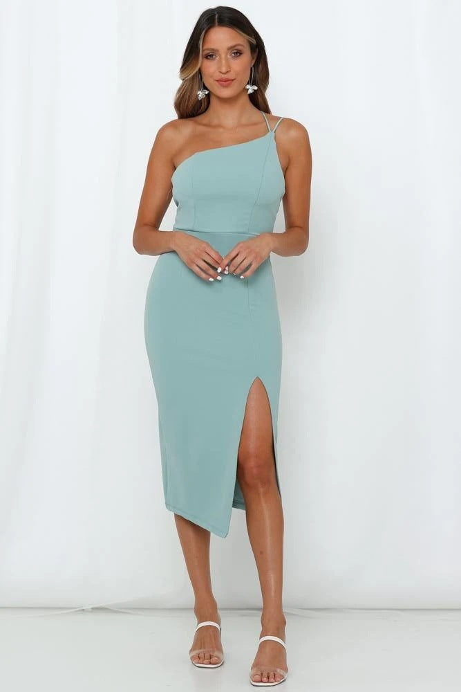 Damen Asymmetrisches Maxikleid mit elegantem Schlitz und tailliertem Schnitt Drune