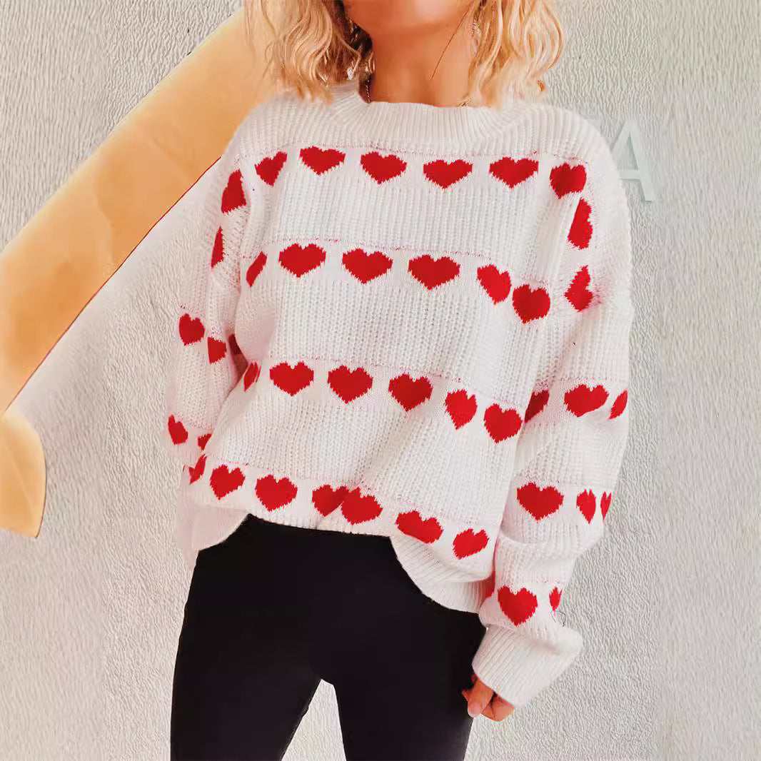 Damen kuscheliger Pullover mit romantischem Herzmuster Drune