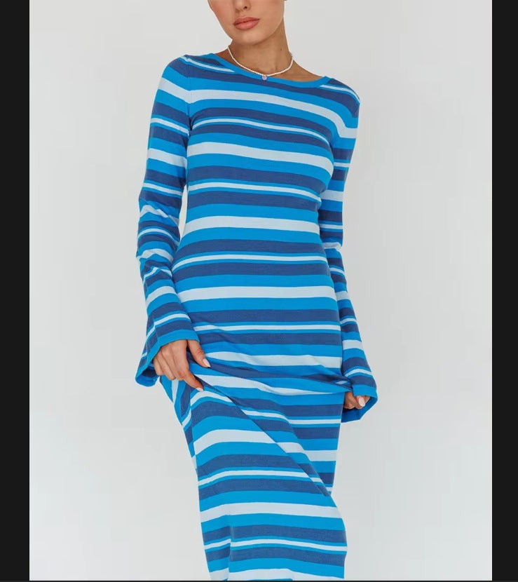 Damen Langarm-Kleid im modischen Streifenlook Drune