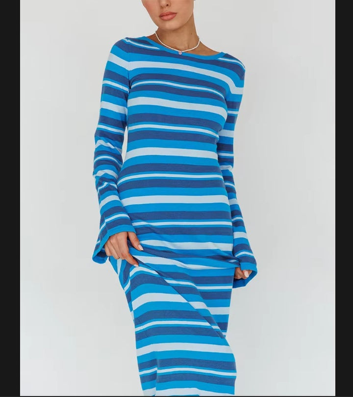 Damen Langarm-Kleid im modischen Streifenlook Drune