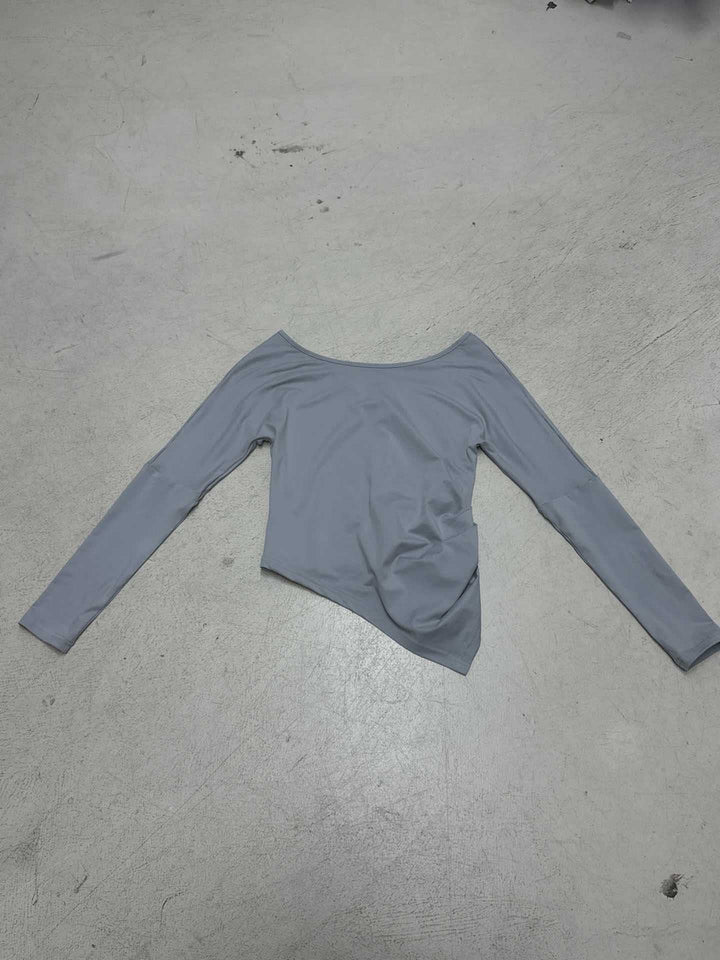 Damen nan asymmetrisches Off-Shoulder Langarmshirt mit seitlicher Raffung und schräger Saumlinie Drune