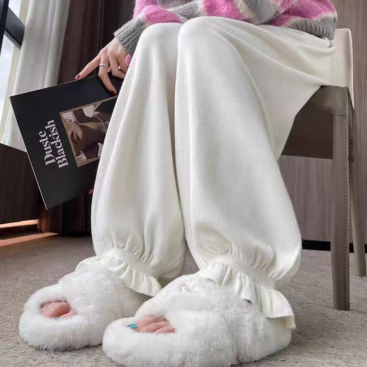 Damen bequeme Palazzohose aus glänzendem Material Drune