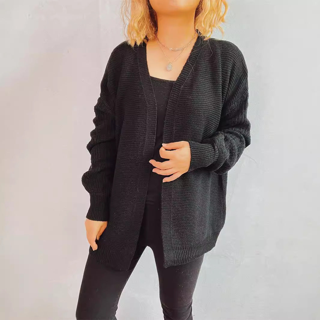 Damen lässige Strickjacke mit voluminösen Ärmeln und modernem Strukturmuster Drune