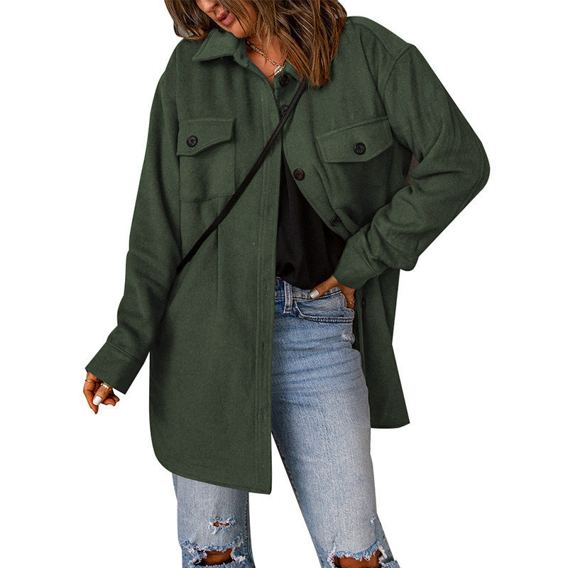 Damen Oversized Freizeitjacke mit doppelten Taschen und Knopfdetails Drune