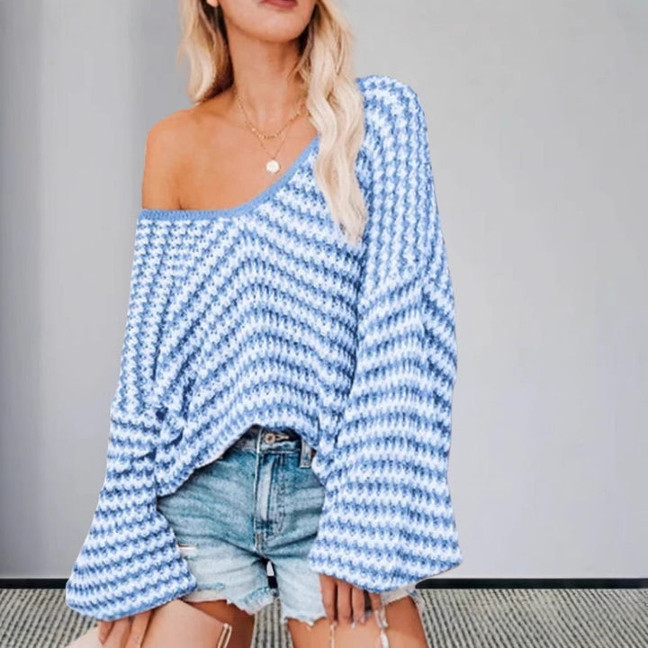 Damen Oversized Strickpullover mit off-Shoulder Design und modischem Rippenmuster Drune