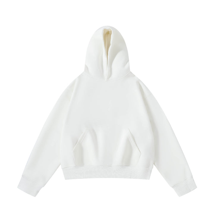 Unisex schwerer Oversize-Kapuzenpullover mit doppellagiger Kapuze Kängurutasche und breitem Rippbund Drune