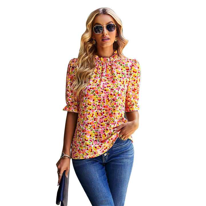 Damen Bluse mit verspieltem Blumendesign und Puffärmeln Drune