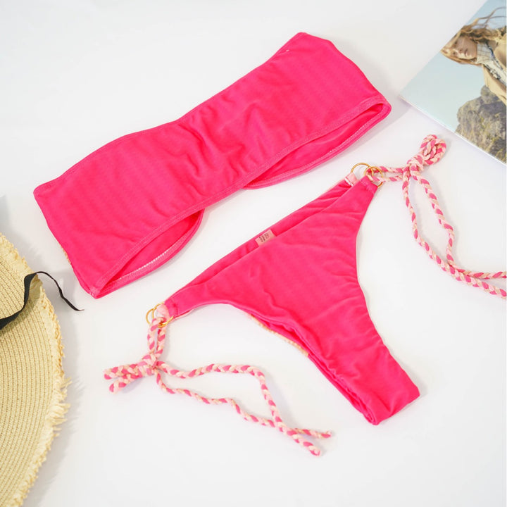 Damen Bandeau-Bikini mit raffinierten Knotendetails und verspieltem Design Drune