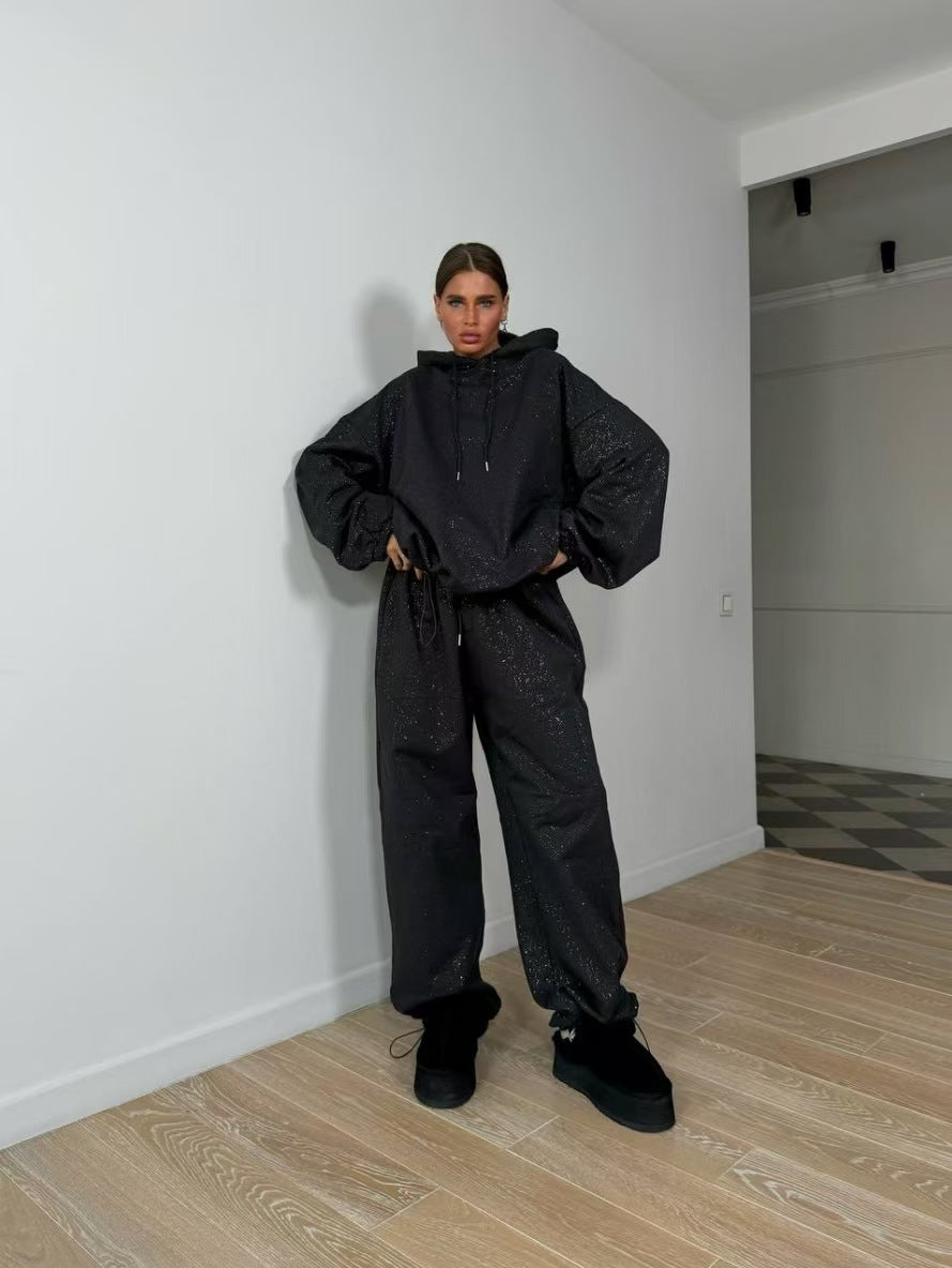 Damen Urbaner Oversized Sweatanzug mit glitzernden Akzenten Drune