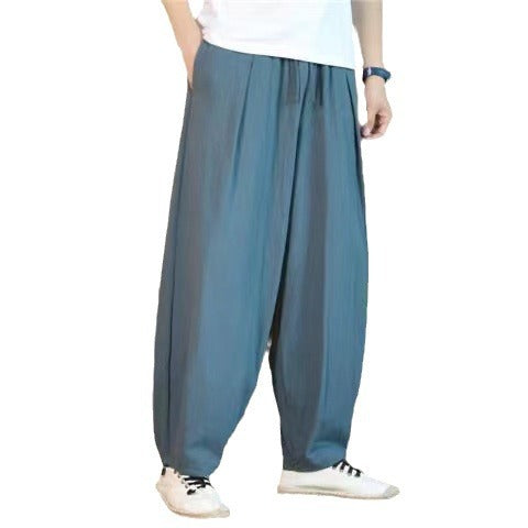 Herren nan oversized Relax-Fit Baumwoll-Jogpants mit tiefem Schritt, Tunnelzug und seitlichen Eingrifftaschen Drune