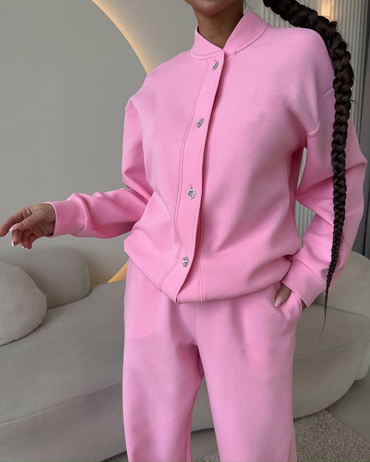 Damen Elegantes und bequemes Freizeitset mit Blusenjacke und weit geschnittenen Hosen Drune