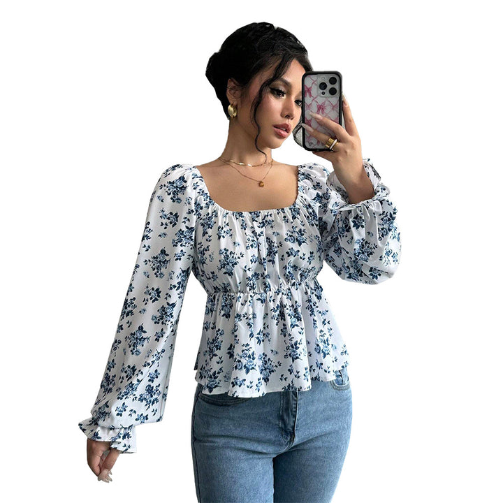 Damen Bluse mit floralem Design und voluminösen Ärmeln Drune