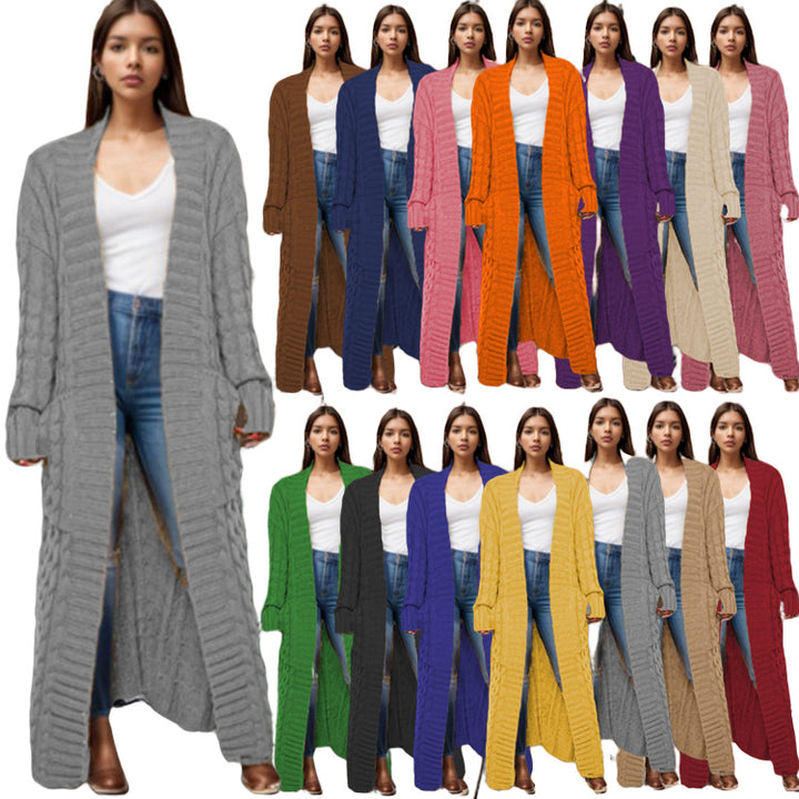 Damen langen Strickcardigan mit hochwertigem Zopfmuster Drune