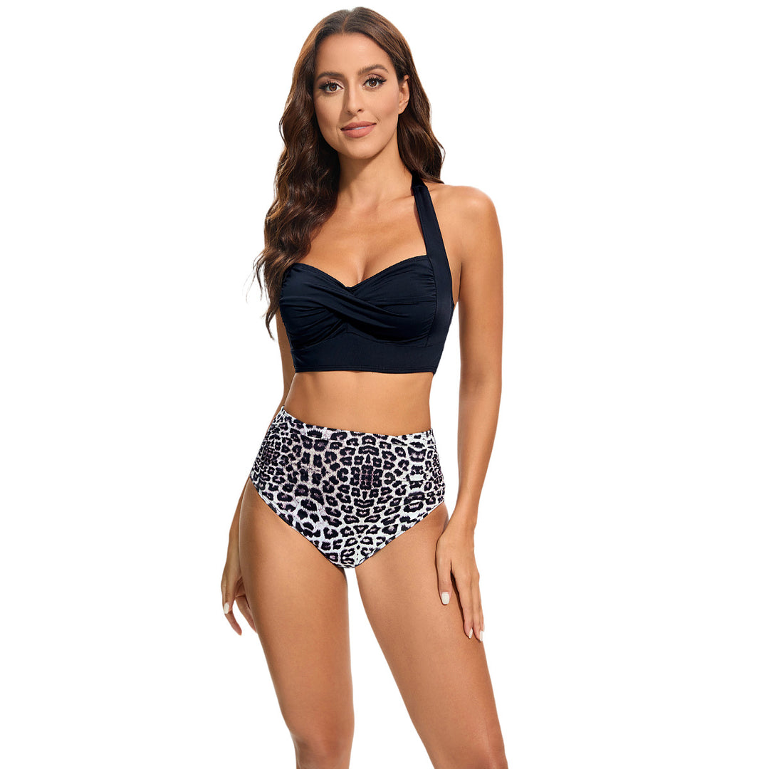 Damen Hochtailliertes Bikini-Set mit gepolstertem Top und Leopardendesign Drune
