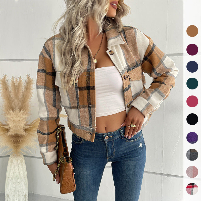 Damen Kariertes Shirtjacke mit funktionalen Taschen Drune
