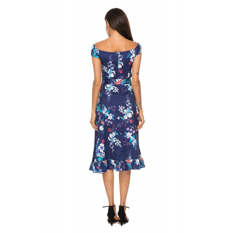 Damen Blumendesign Midikleid mit tailliertem Schnitt und Rüschendetails Drune