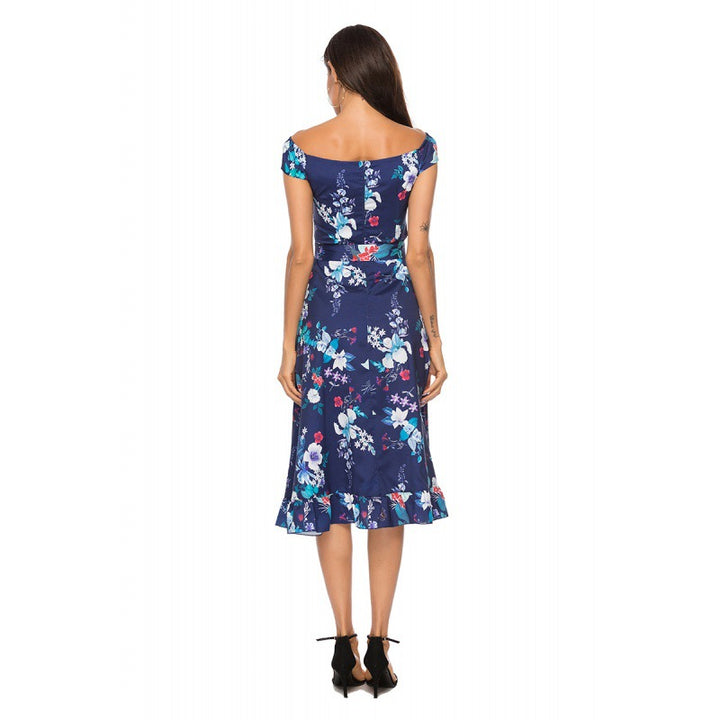 Damen Blumendesign Midikleid mit tailliertem Schnitt und Rüschendetails Drune