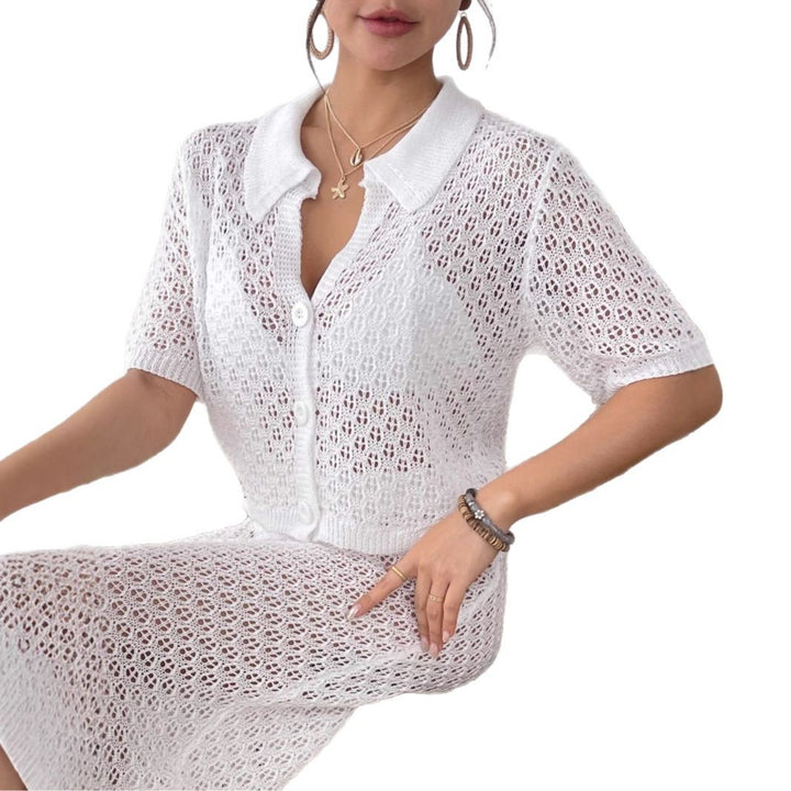 Damen lässiger Häkel-Overal mit Knopfdesign Drune