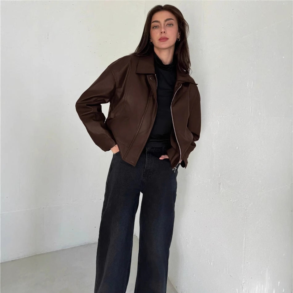 Damen Kunstlederjacke im modernen Biker-Stil Drune