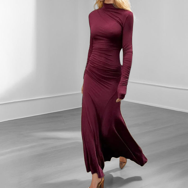 Damen Maxikleid mit langem Arm und raffiniertem Drapierungseffekt Drune