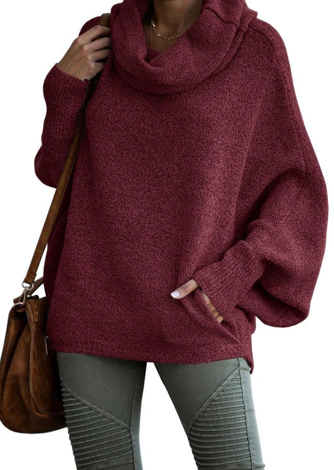 Damen lässiger Rollkragenpullover mit weit geschnittenen Ärmeln Drune