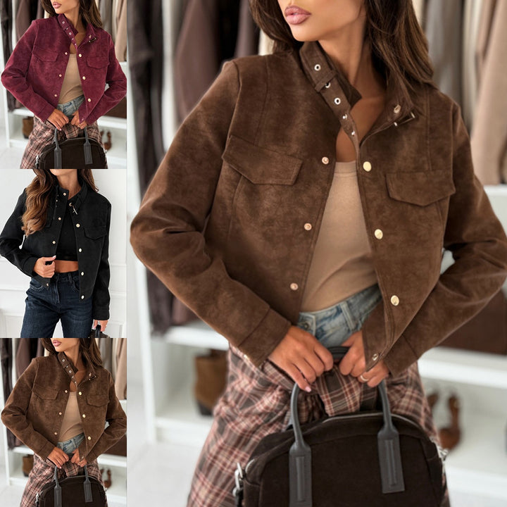 Damen Kurzjacke im Biker-Stil mit dekorativen Knöpfen Drune