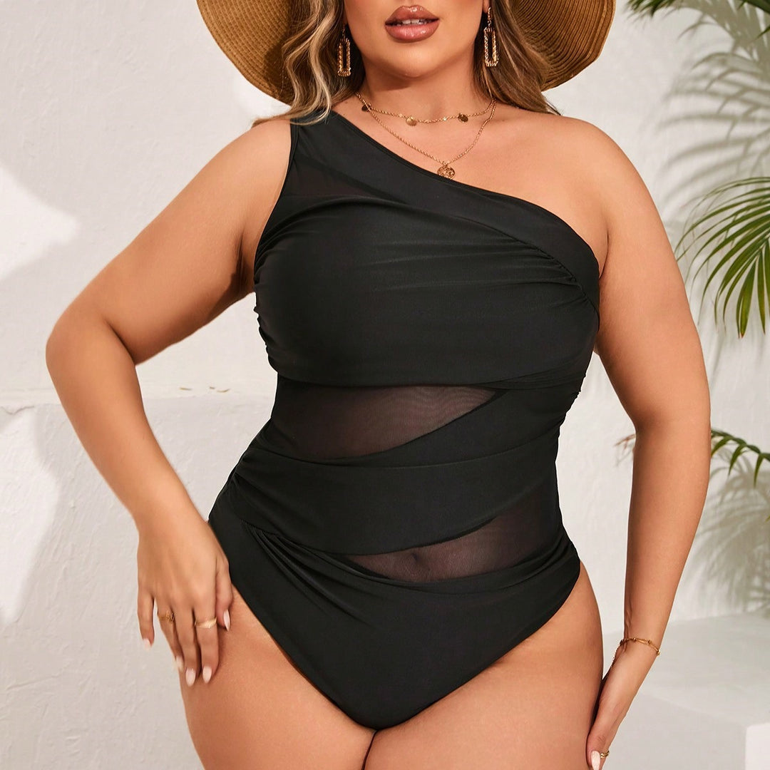 Damen Einteiler Badeanzug mit asymmetrischem Schnitt und transparenten Rüschendetails Drune