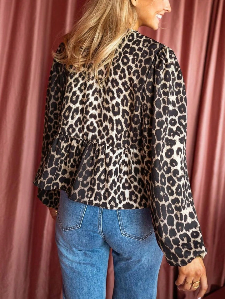 Damen Bluse mit Leo-Print und Rüschen Drune