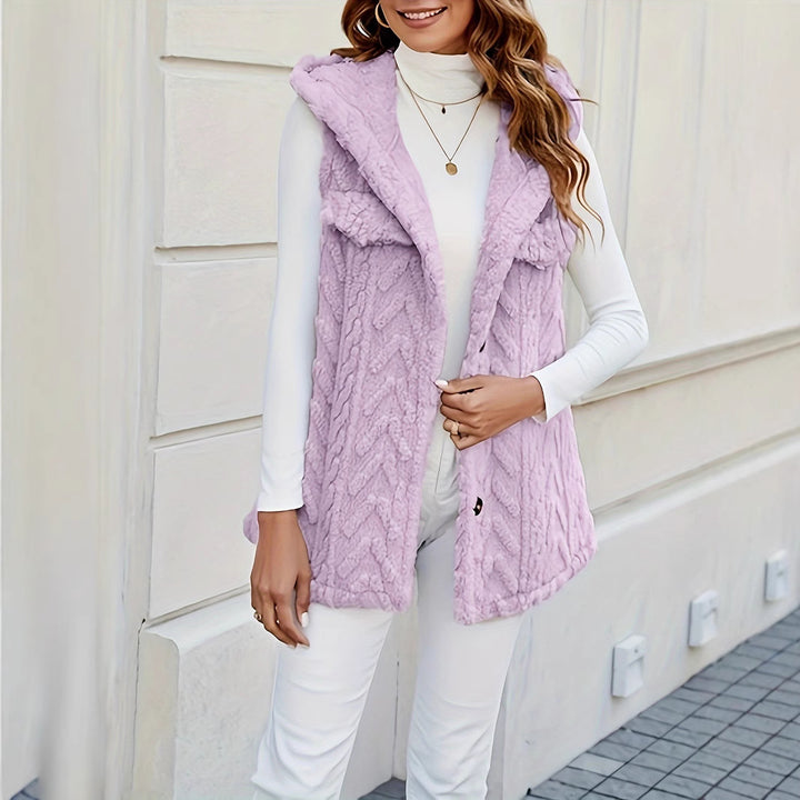 Damen Strickweste mit Kapuze und Taschen Drune