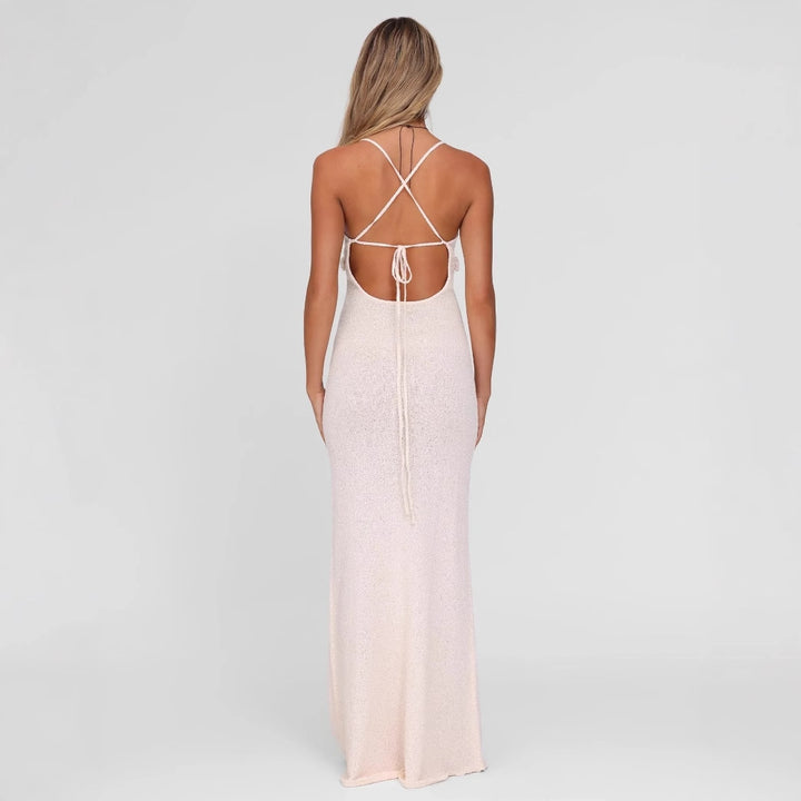 Damen Elegantes Maxikleid mit zartem Blumenakzent und figurbetontem Schnitt Drune