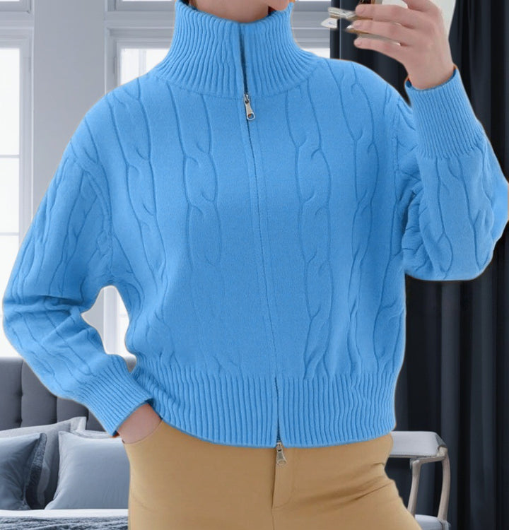 Damen Strickpullover mit hohem Kragen und Reißverschluss Drune