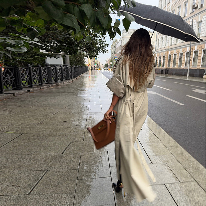 Damen Eleganter Trenchcoat mit offenen Ärmeln und modernem Schnitt Drune