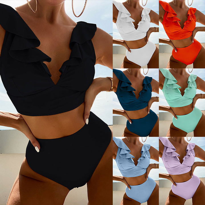 Damen Bikiniset mit voluminösen Rüschendetails und hoch geschnittenem Slip Drune
