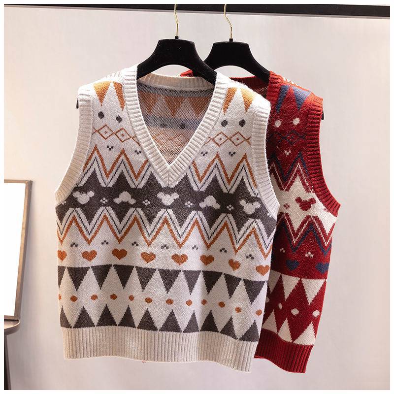 Damen Strickweste mit V-Ausschnitt und geometrischem Muster Drune