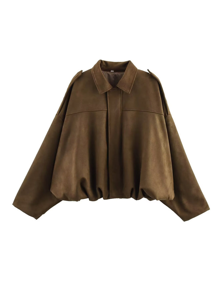 Damen Oversized Jacke mit lässiger Schnittführung und abnehmbaren Kragen Drune