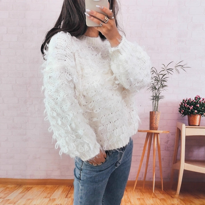 Damen lässiger Oversized-Pullover aus strukturiertem Material mit einzigartigem Design Drune