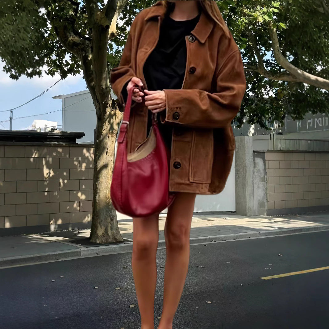 Damen lässige Wildlederjacke mit strukturiertem Design Drune