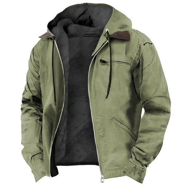 Herren nan wattierte Kapuzenjacke mit Teddyfutter und robuster Canvas-Aussenschicht Drune