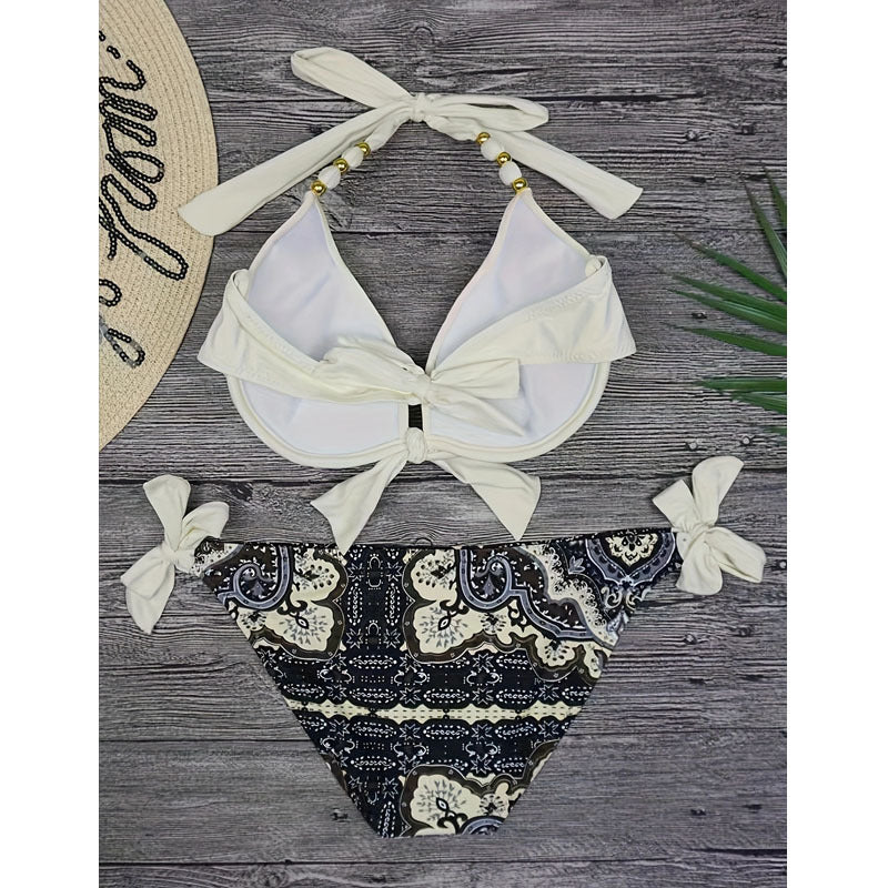 Damen Triangel-Bikini mit elegantem Bindeband und extravagantem Muster Drune