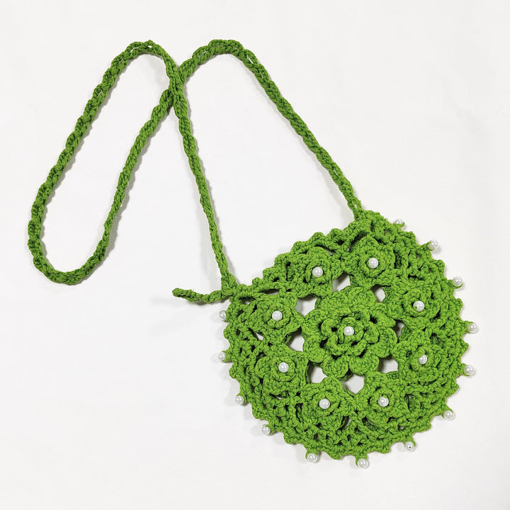 Damen handgefertigte Häkel-Handtasche mit Perlenschmuck Drune