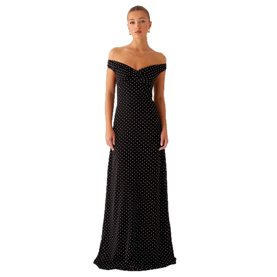 Damen Abendkleid mit Off-Shoulder-Design und elegantem Punktmuster Drune