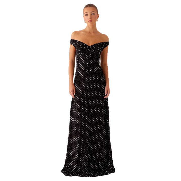 Damen Abendkleid mit Off-Shoulder-Design und elegantem Punktmuster Drune