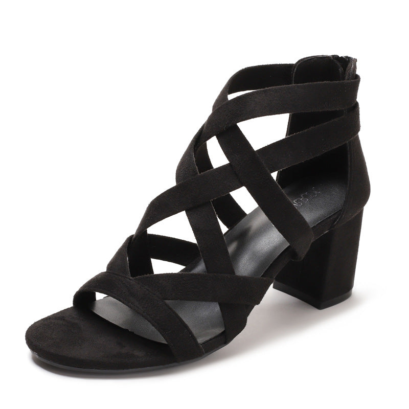 Damen Sandalen mit Stylischem Kreuzriemen und Komfortablem Blockabsatz Drune