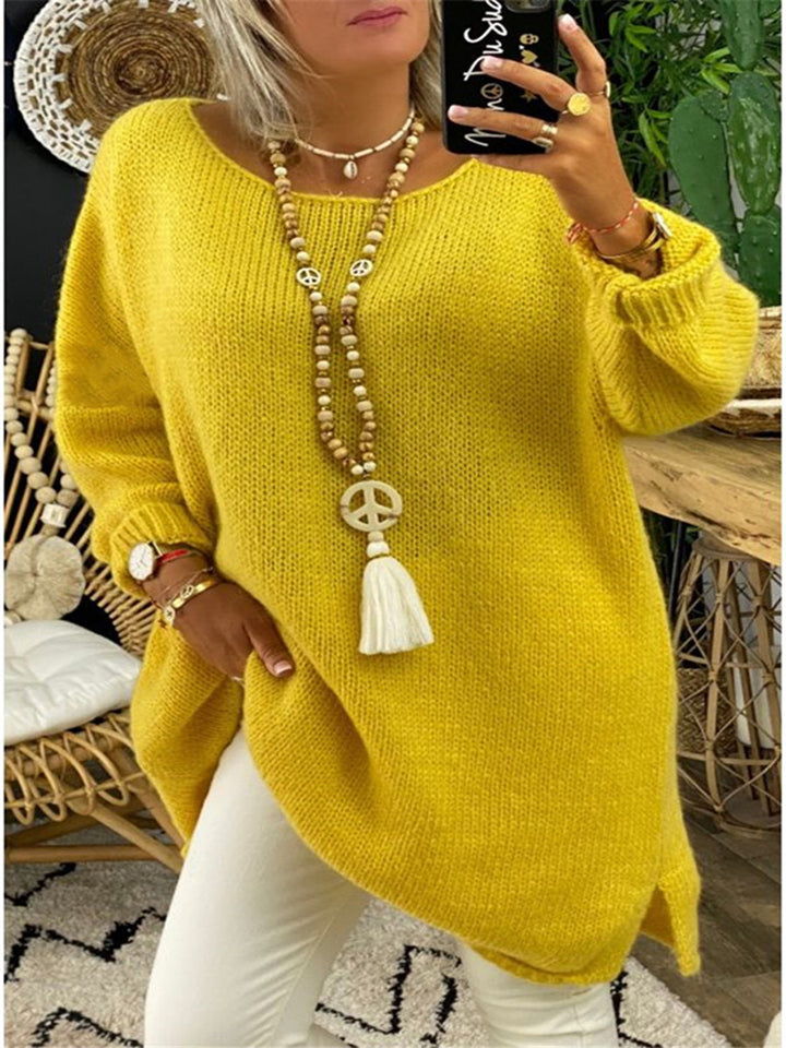 Damen lässiger Langarmstrickpullover im Oversized-Stil mit seitlichen Schlitzen Drune