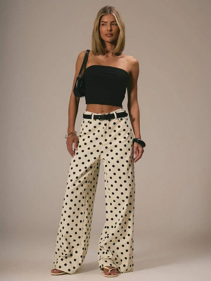 Damen Weite Stoffhose mit Polka-Dot Muster