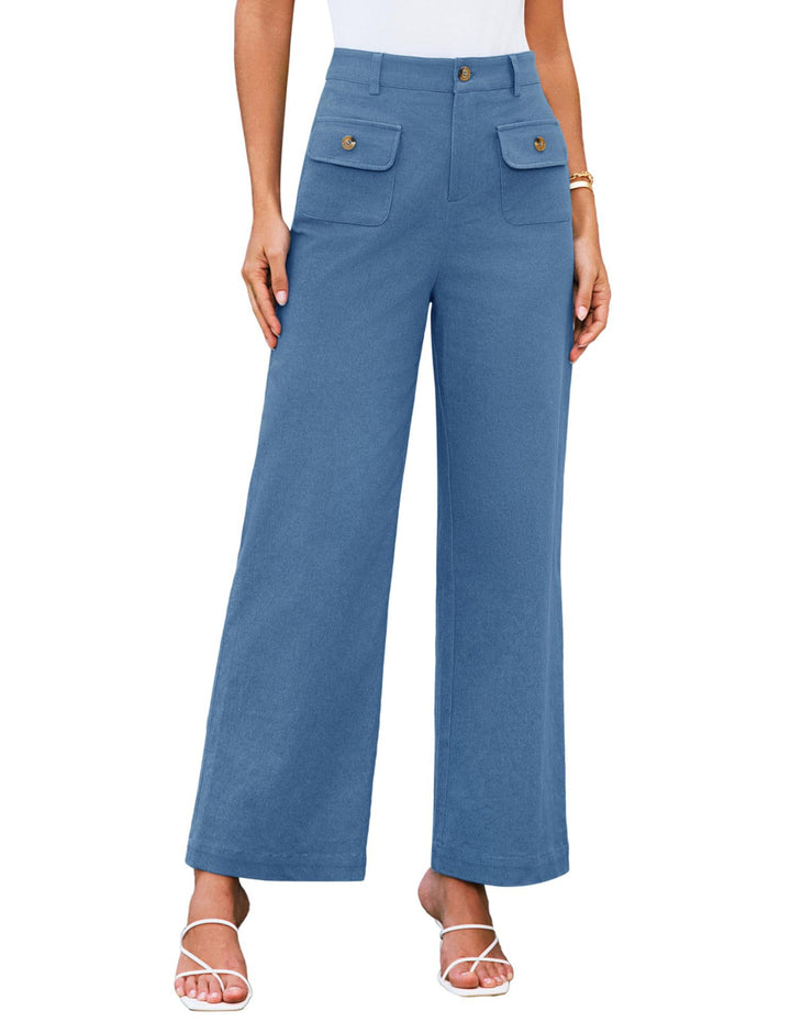 Damen Weit geschnittene Cargo-Hose mit praktischen Taschen und hohem Bund Drune
