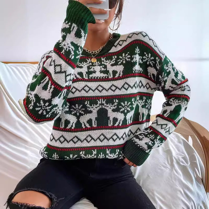Damen Weihnachtspullover mit modernem Rentier-Muster und exklusiver Strickqualität Drune