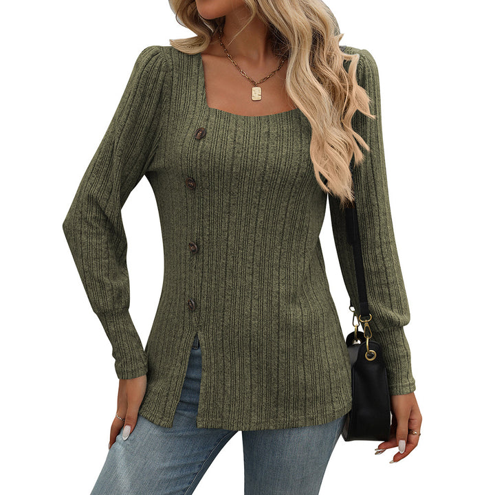 Damen Strickoberteil mit quadratischem Ausschnitt und Knopfdetails Drune